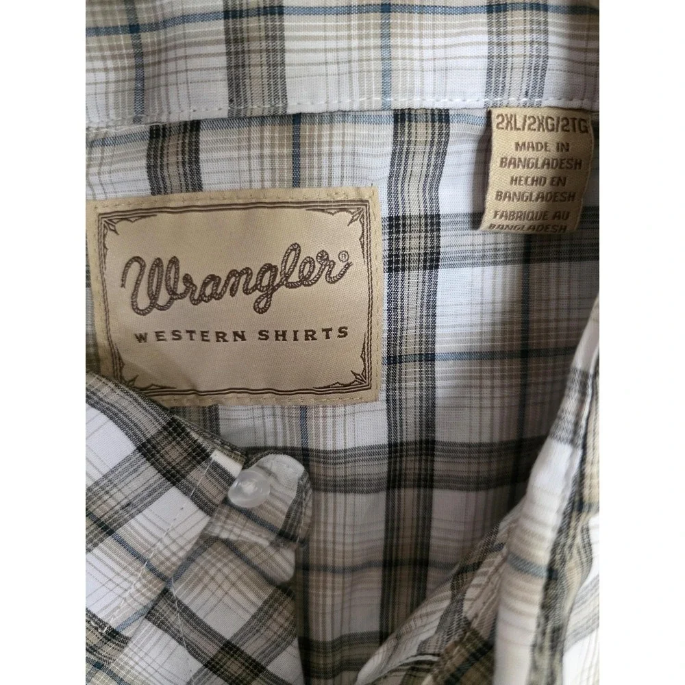 Wrangler Shirt Mens 2XL Brown Plaid Western Snap Short Sleeve Easy Care - Picture 3 of 10